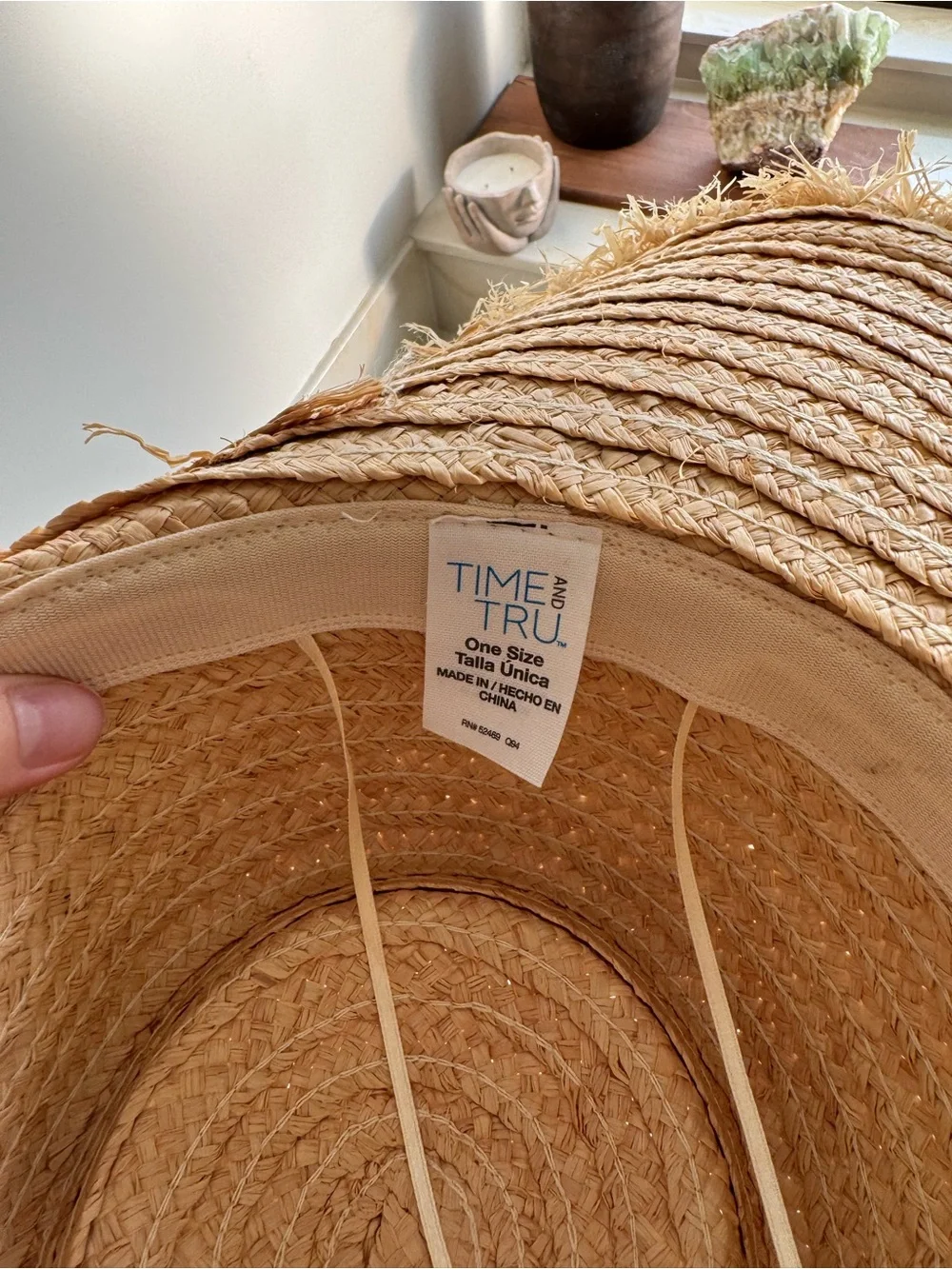 Time and Tru Natural Straw Sun Hat with Black Ribbon